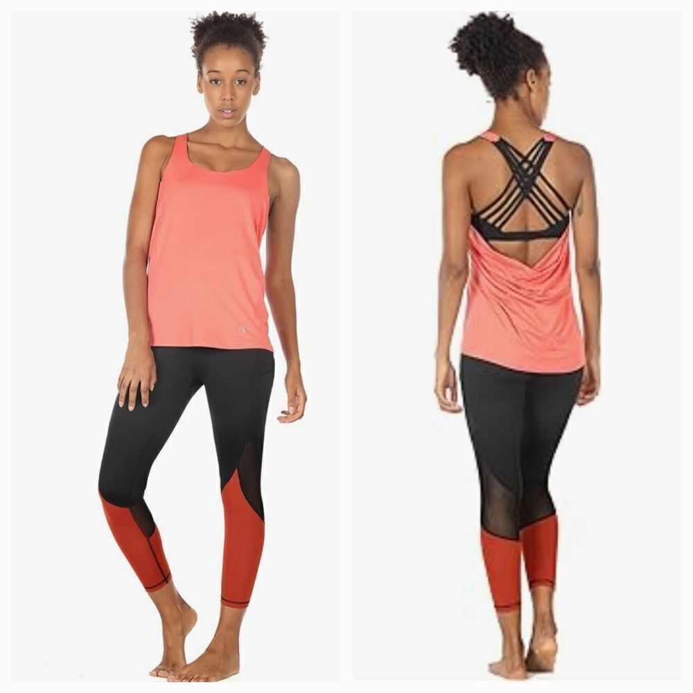 🔥Coral & Black Open Strappy Crisscross Back Sleeveless Athletic Top Medium